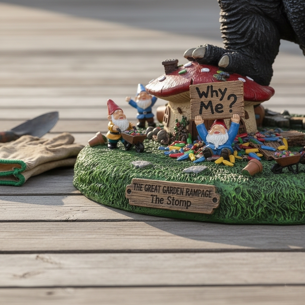 🎁The Great Garden Rampage: Giant Kaiju vs. Gnomes Statue