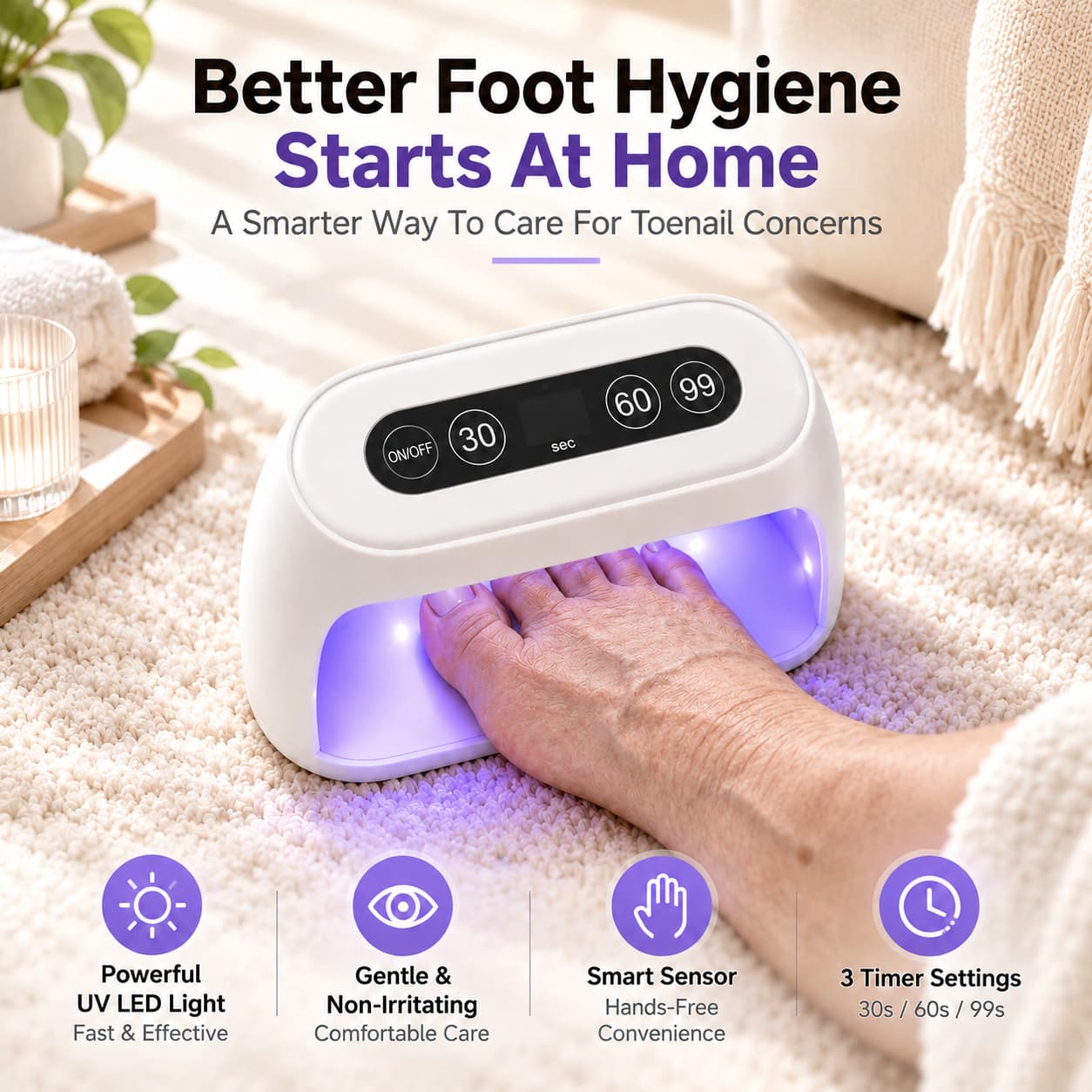 Smart UV Toenail Care Light – At-Home UV Foot Care Device For Toenail Concerns & Foot Hygiene