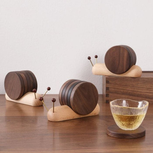 Wooden Snail Coaster Set