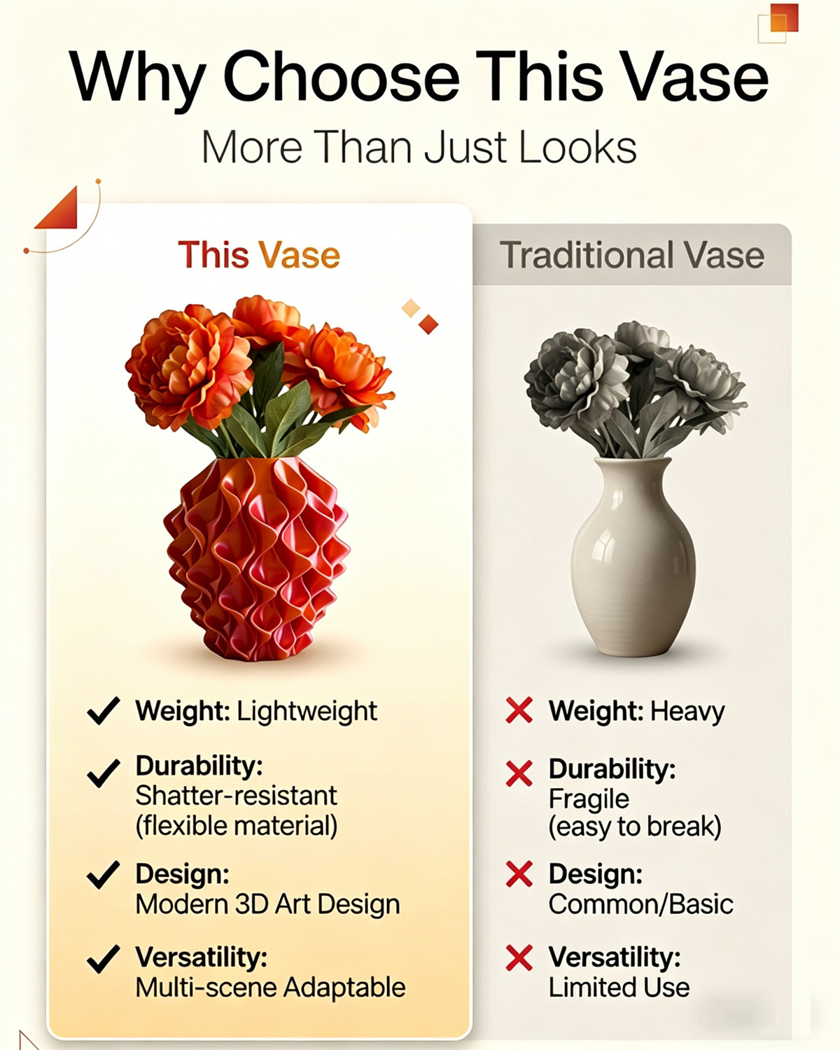 3D Printed Red Gold Flower Vase