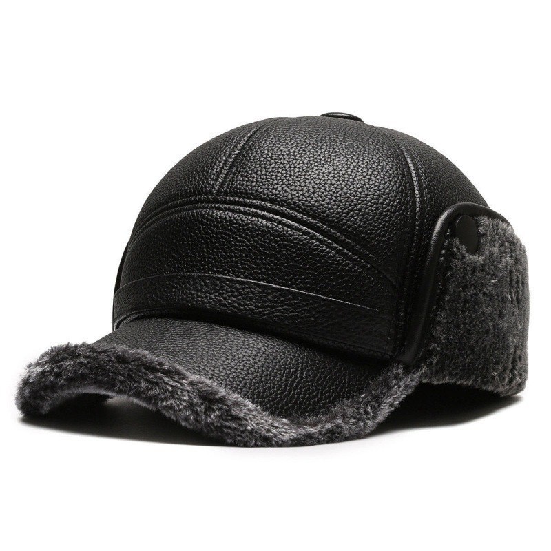 Winter Warm Men Soft Leather Baseball Cap with Earflap