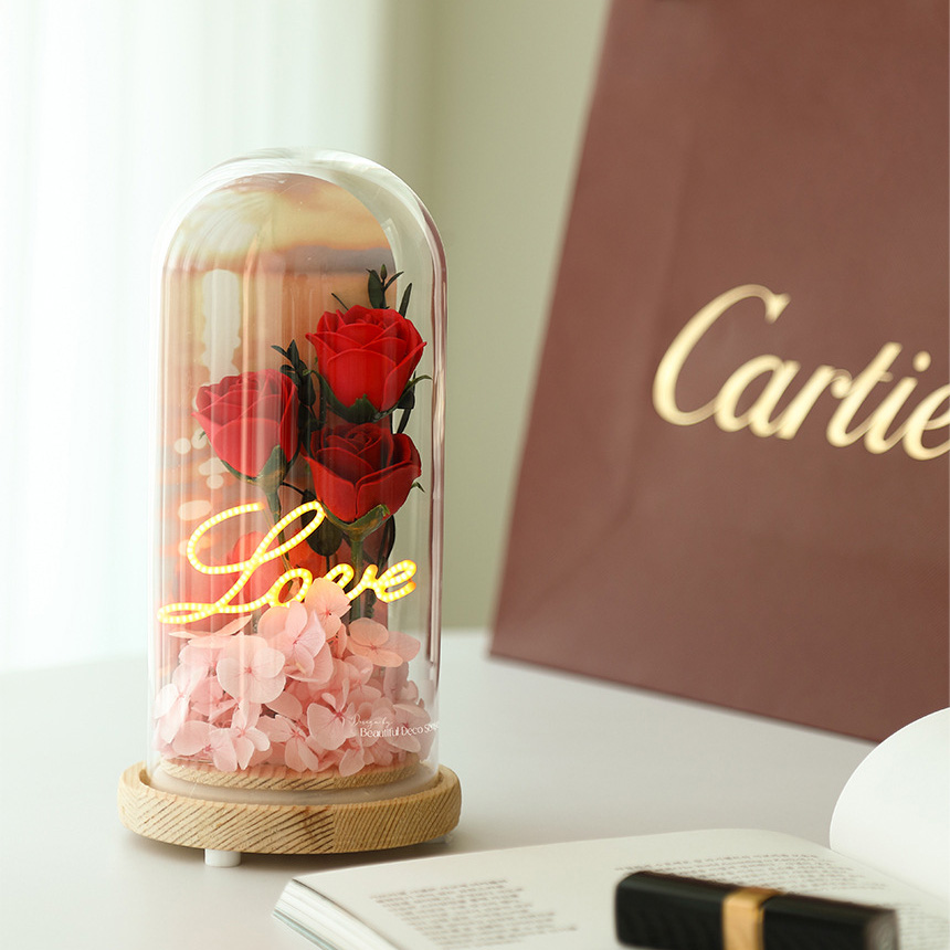 Light Up Rose Eternal Flower in Glass Dome