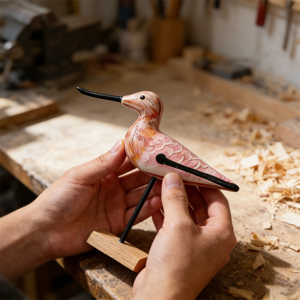 Carved Wooden Long-Billed Seabird Desktop Sculptures