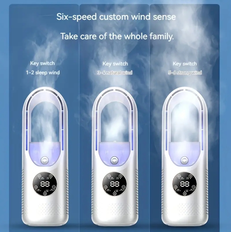 Portable USB Air Cooler Leafless Electric Fan 6 Speed Silent Timer Air Conditioner Cooling Fan Humidifier Conditioning Fan