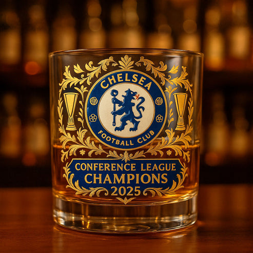 Chelsea 2025 Conference League Champions Whisky Glass