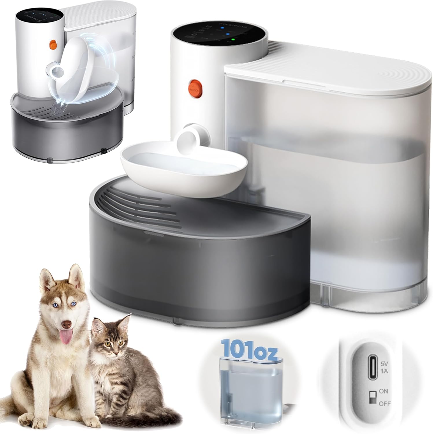 3.5L/118OZ Large Capacity Wireless Smart Pet Water Fountain Filterless