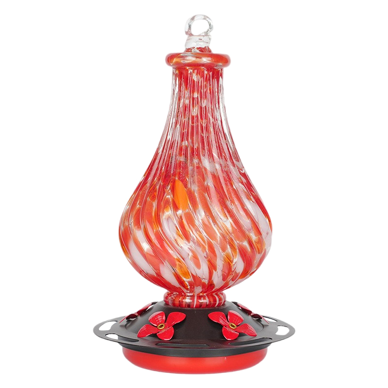 Cylinder Hand Blown Glass Hummingbird Feeder