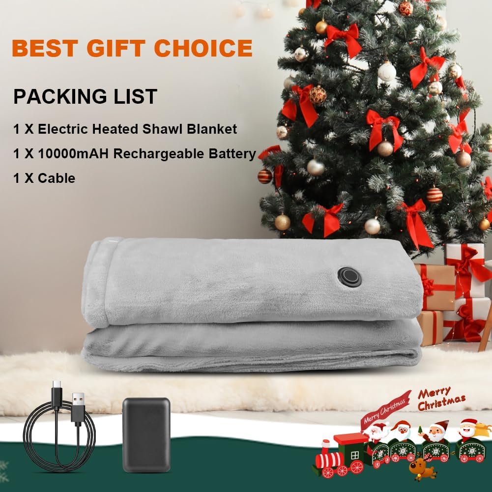 Heated Shawl Poncho Wrap Blanket with Zipper