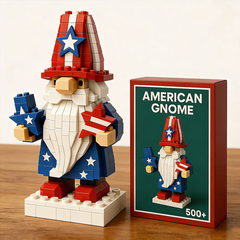 🧱 Patriotic & Hippie Gnome Building Block Sets 🧩✨