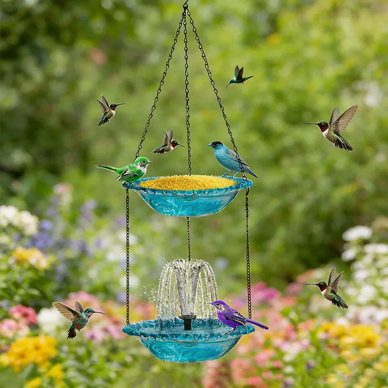 🐦 2-in-1 Hanging Bird Feeder & Bath with Fountain – Vibrant Garden Oasis ✨