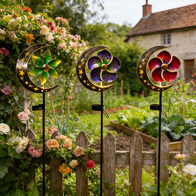 🌙 Moon & Flower Solar Windmill Light – Whimsical Garden Glow ✨