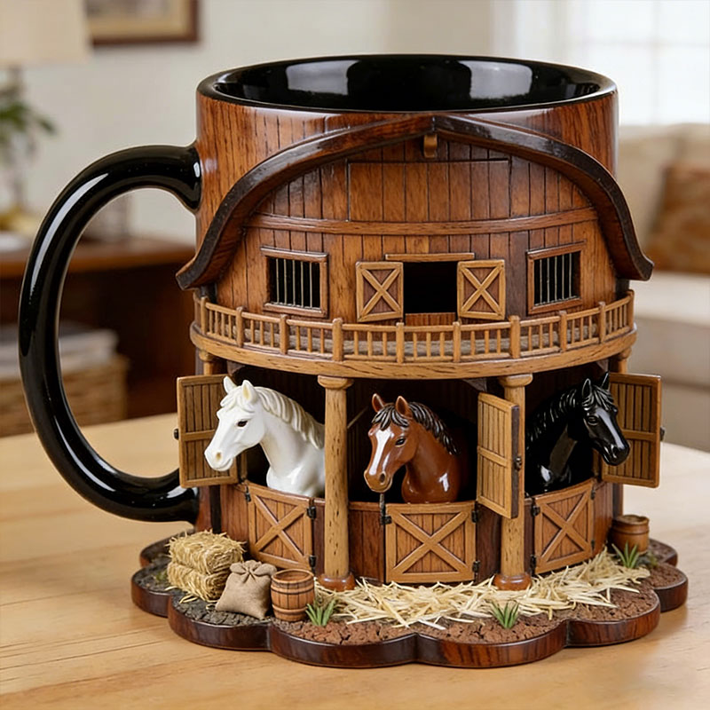 🐴 Horse Barn Print Coffee Mug – Rustic Equestrian Drinkware ✨