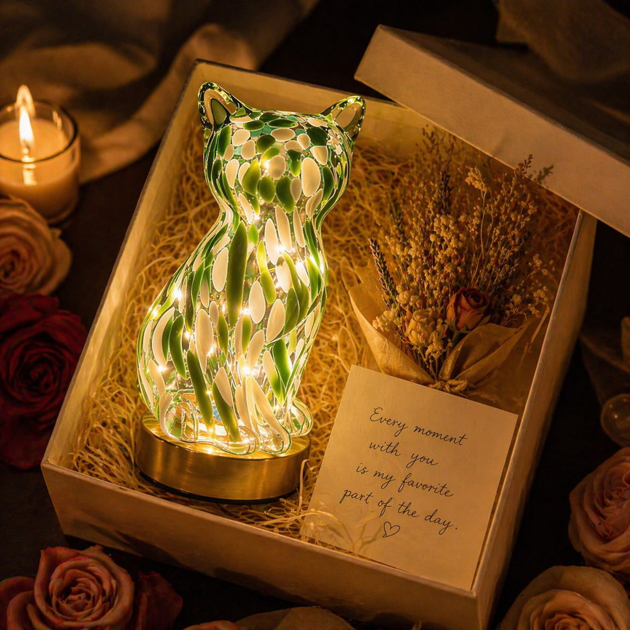 🐱Elegant Green Glass Cat-Shaped Decorative Lamp