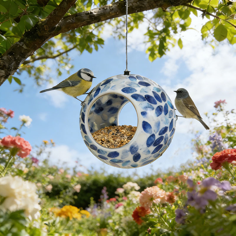 🌈 Handcrafted Glass Hummingbird Feeder – Colorful Garden Accent 🐦✨