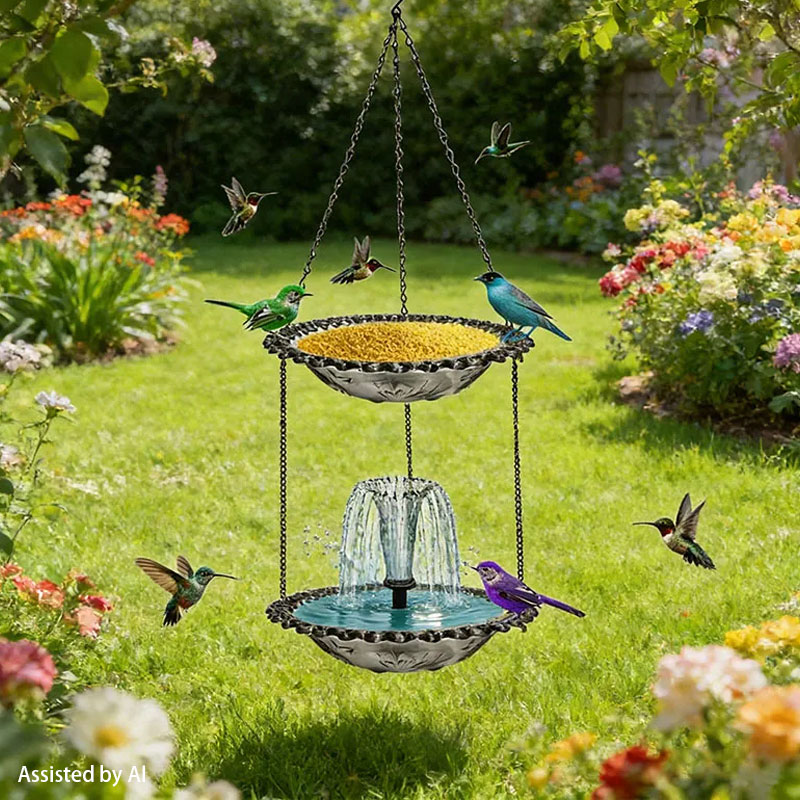 🐦 2-in-1 Hanging Bird Feeder & Bath with Fountain – Vibrant Garden Oasis ✨