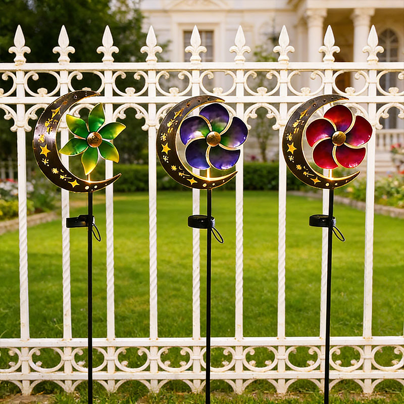 🌙 Moon & Flower Solar Windmill Light – Whimsical Garden Glow ✨