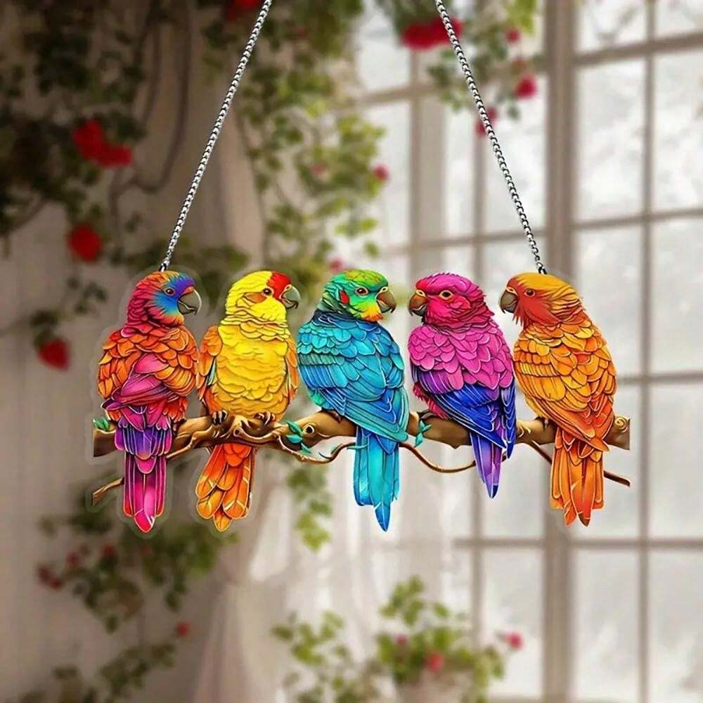 The Best Christmas Gift - Parrots Stained Window Panel Hangings
