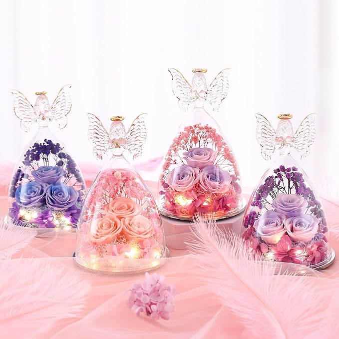 Glass Angel Figurine with Three Roses