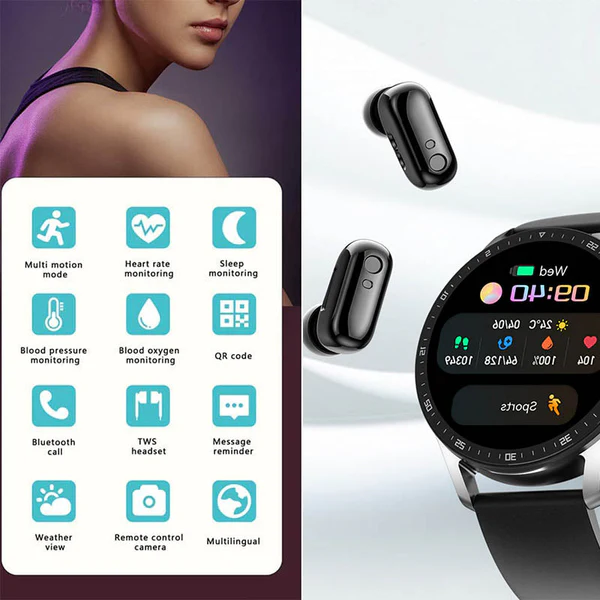 Multi-Function Bluetooth Smartwatch with Earbuds