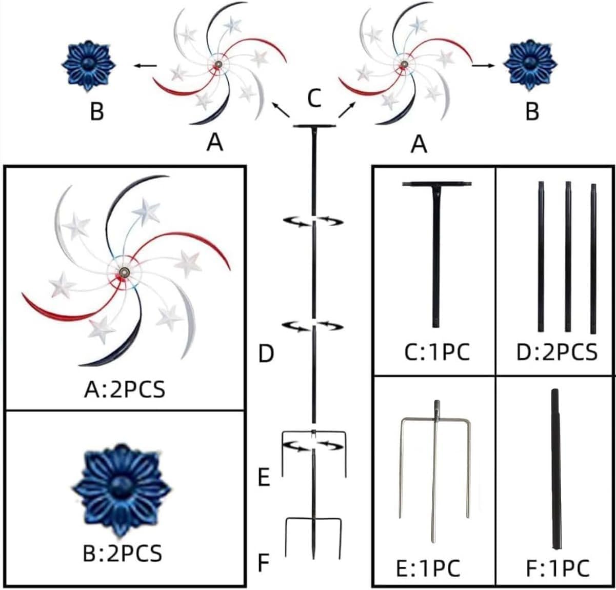 Patriotic Pinwheel Red White and Blue American Flag Pinwheel 