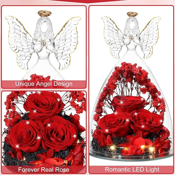 Glass Angel Figurine with Three Roses