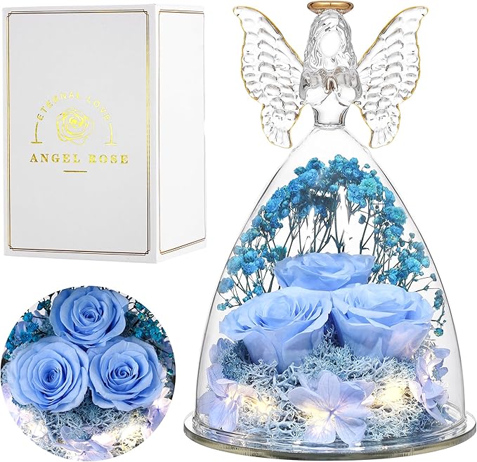 Glass Angel Figurine with Three Roses