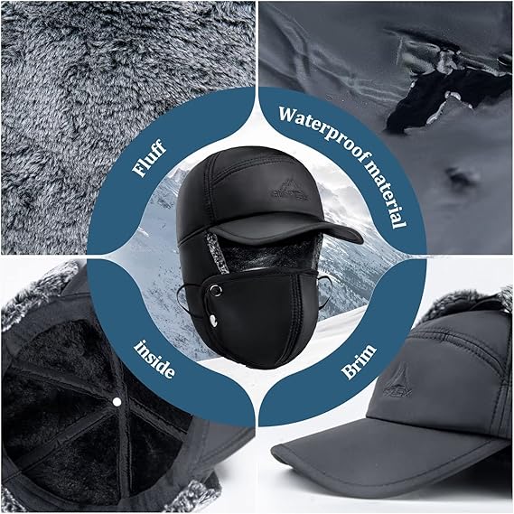 🧢❄️Men Winter Ear Flap Trapper Hat Face Mask Fur Aviator Thermal Warm Snow Ski Cap