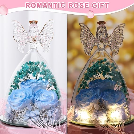 Glass Angel Figurine with Three Roses
