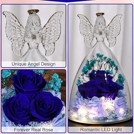 Glass Angel Figurine with Three Roses