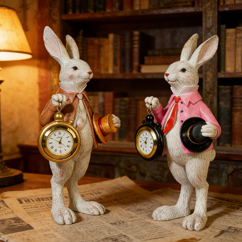 ⏰ Storybook White Rabbit Clock Figurine – Functional Easter Decor 🐰✨