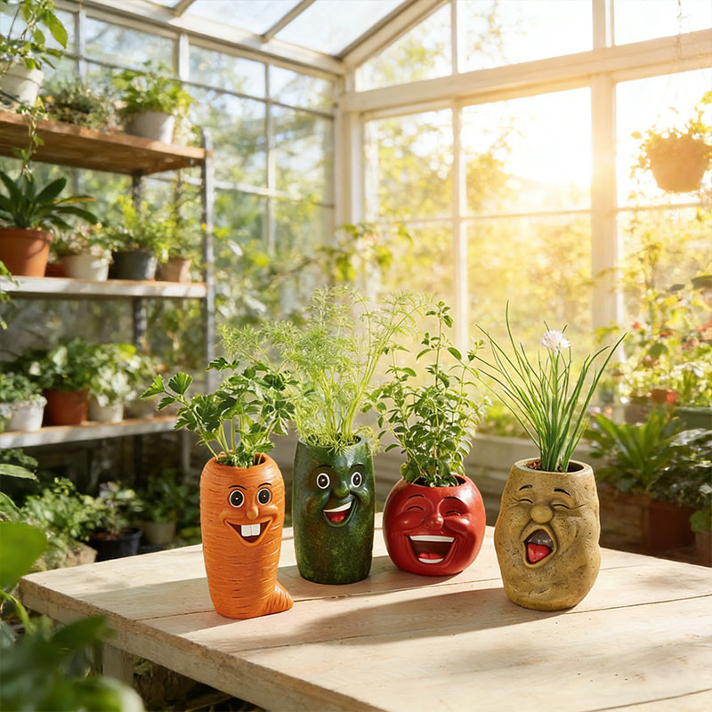🥕 Funny Face Vegetable Planters – Whimsical Garden Decor 🌱✨
