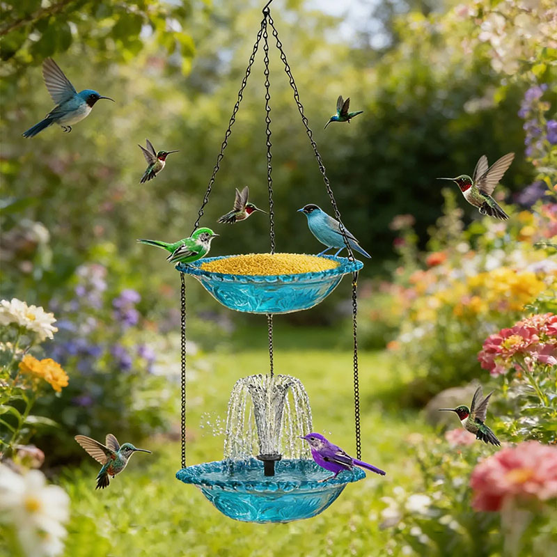 🐦 2-in-1 Hanging Bird Feeder & Bath with Fountain – Vibrant Garden Oasis ✨