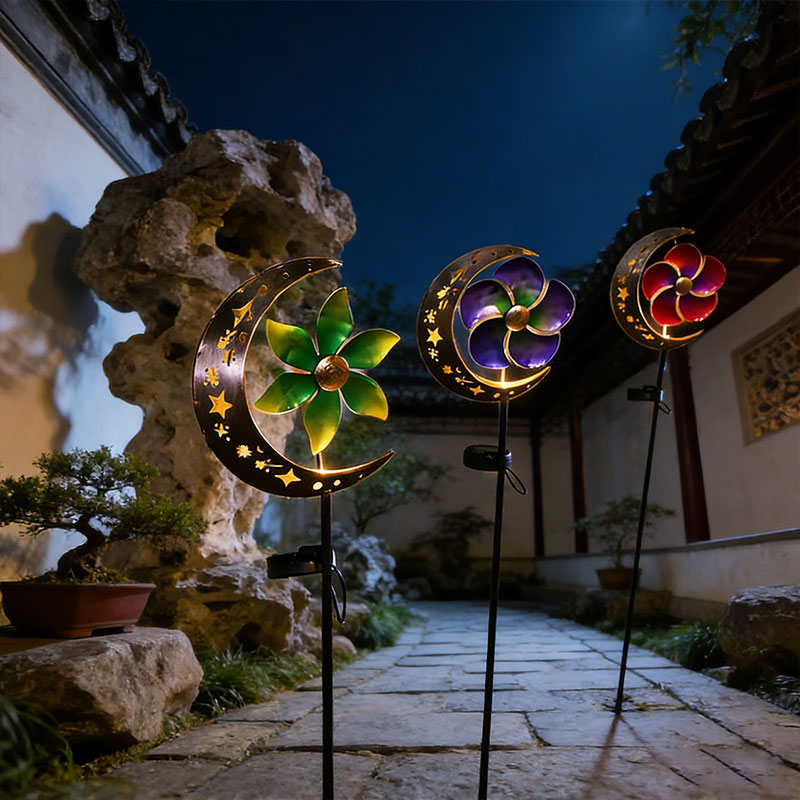 🌙 Moon & Flower Solar Windmill Light – Whimsical Garden Glow ✨