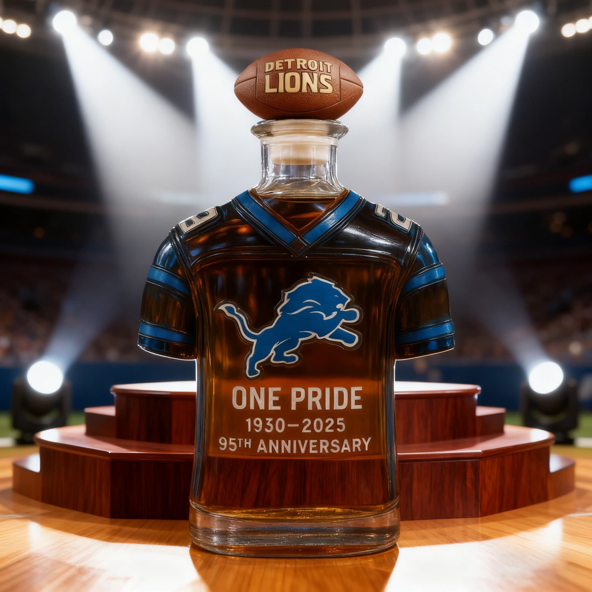 Detroit Lions One Pride 1930-2025 95th Anniversary Jersey Whiskey Bottle