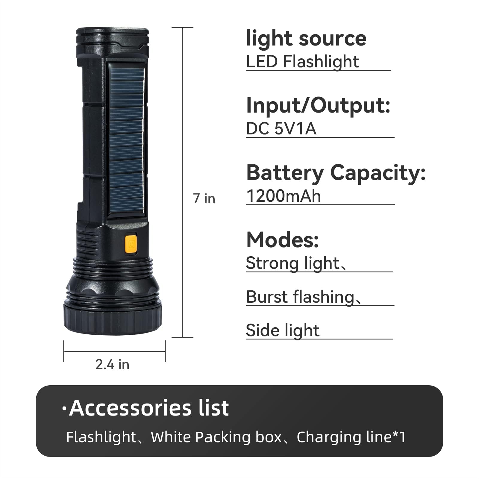 Solar/Rechargeable Multi Function LED Flashlight
