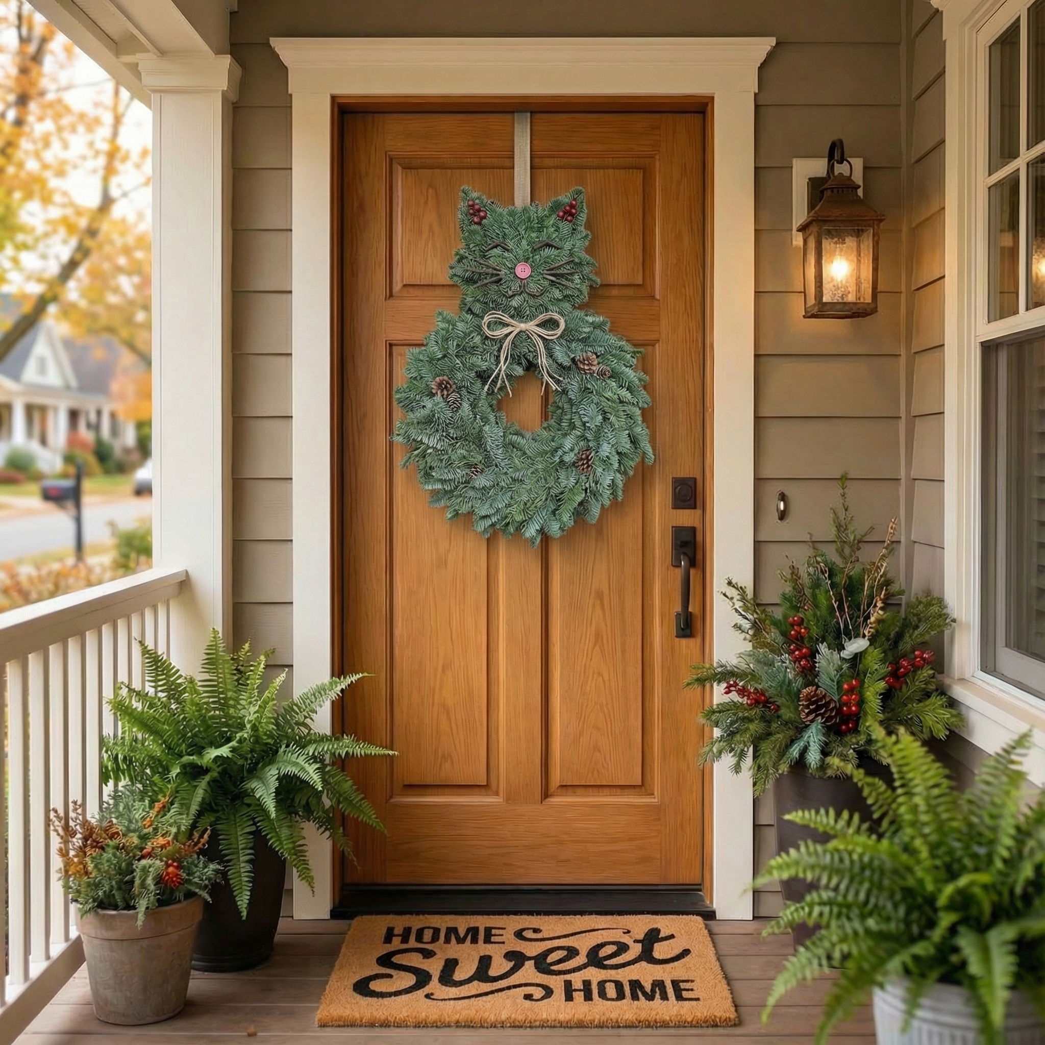 Purrfect Cat-Shaped Evergreen Wreath