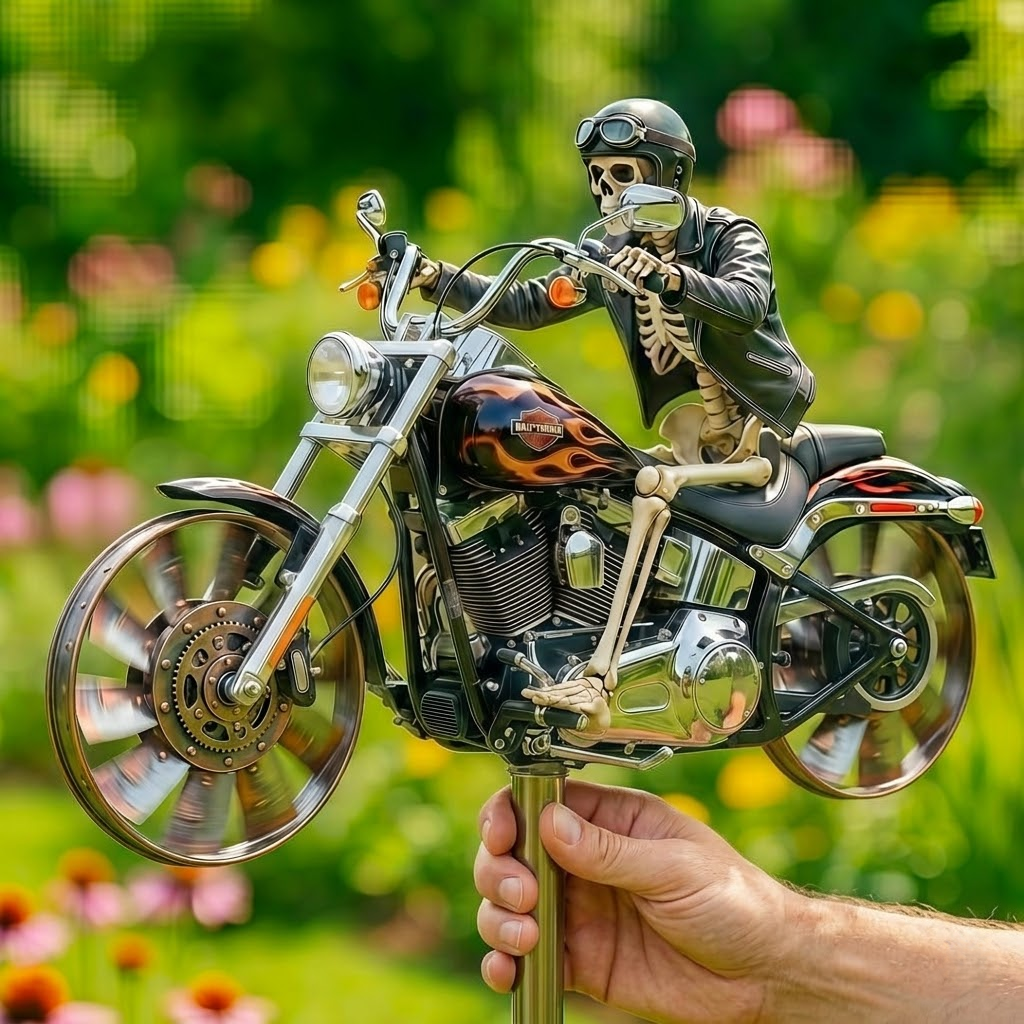 Skeleton Biker Wind Spinner