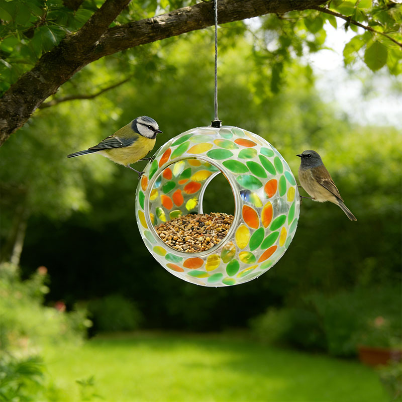 🌈 Handcrafted Glass Hummingbird Feeder – Colorful Garden Accent 🐦✨