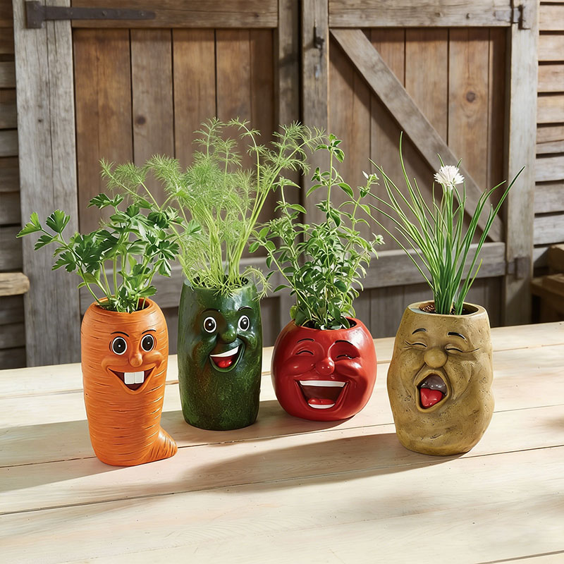 🥕 Funny Face Vegetable Planters – Whimsical Garden Decor 🌱✨