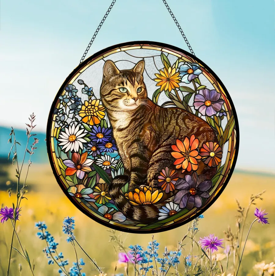 😻🌹12'' Cat Flower Suncatcher