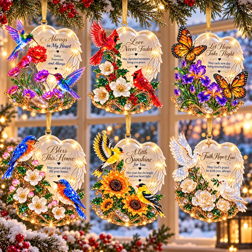 🪽 2026 Angel Wings Heart Christmas Ornaments – Set of 6 Inspirational Holiday Keepsakes