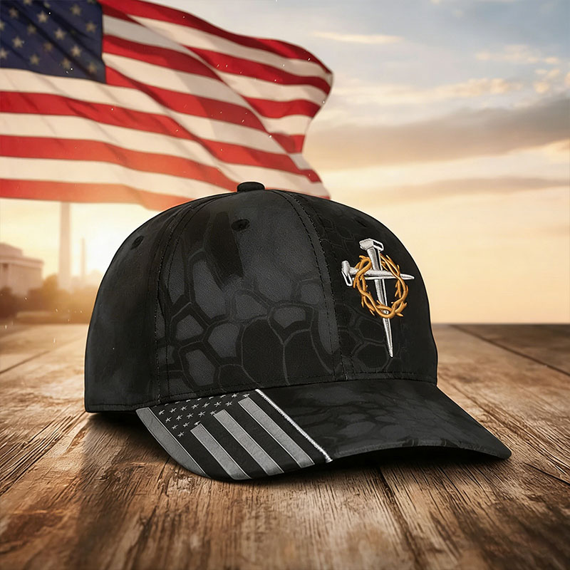 Jesus 3-Nail Cross & Crown of Thorns Christian Embroidered Adjustable Hat ✝️