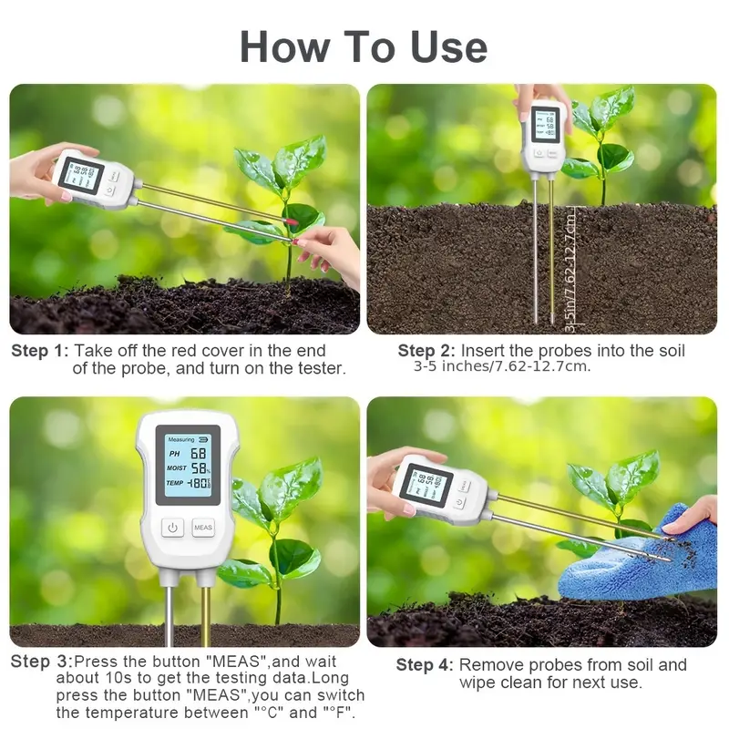 3-in-1 Soil Tester with LCD Display - Accurate pH, Moisture & Temperature Readings