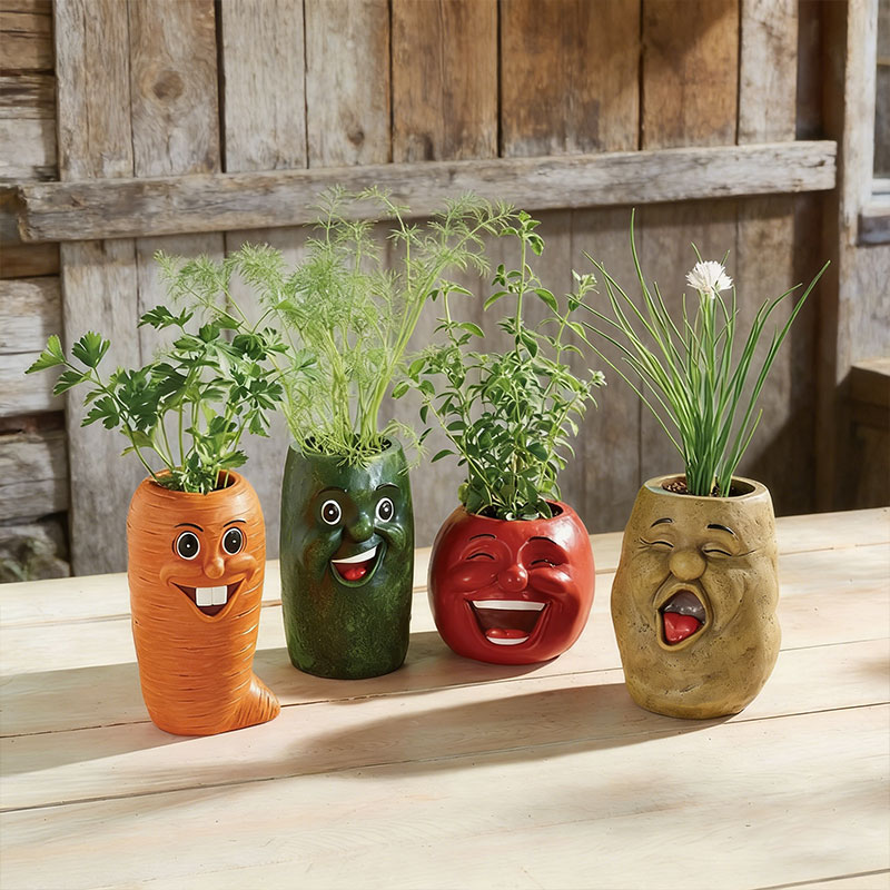 🥕 Funny Face Vegetable Planters – Whimsical Garden Decor 🌱✨