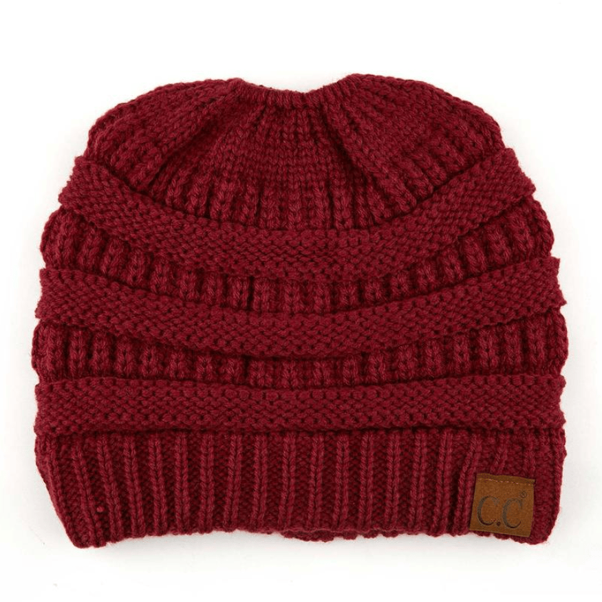 🎅Women's Ponytail Beanie – Chic & Cozy Cable Knit Hat for Fall and Winter, with Adjustable High Ponytail Opening