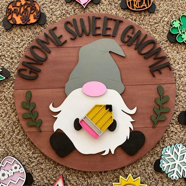 Cute 3D Seasonal Interchangeable Gnome Door Hanger