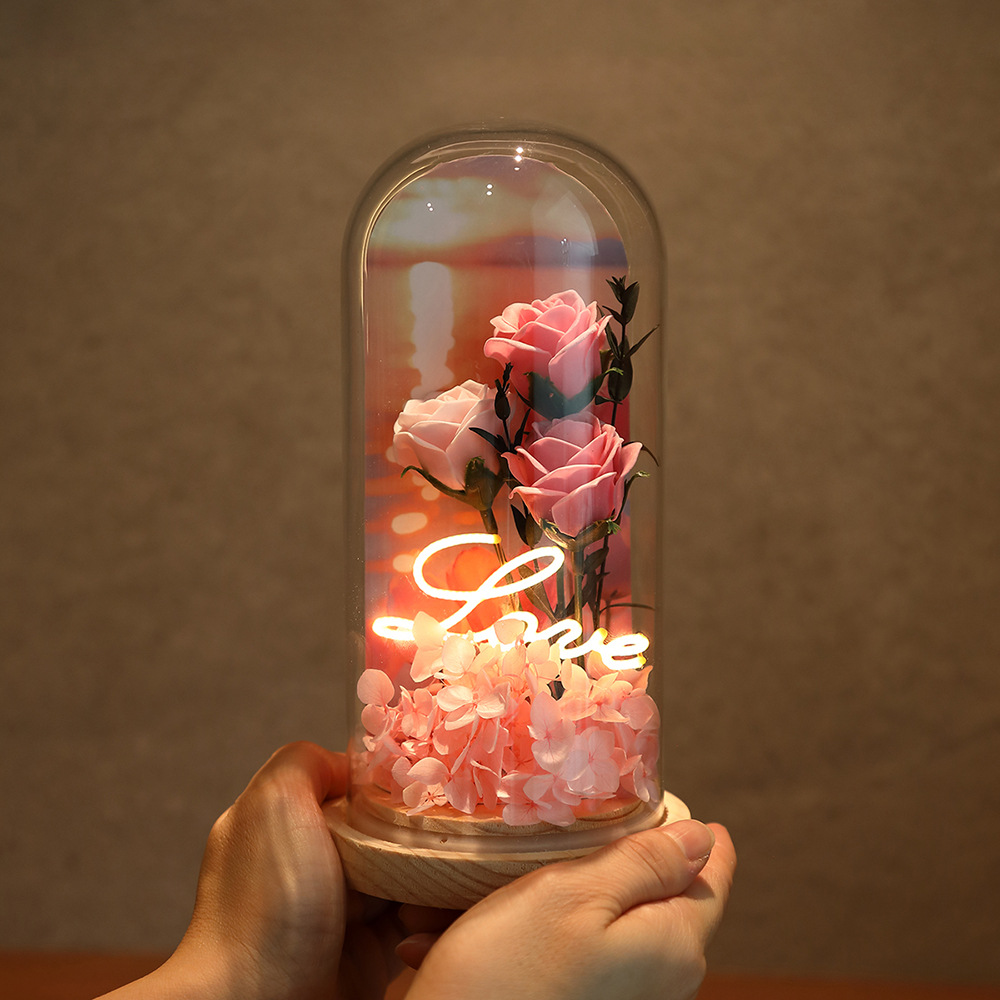 Light Up Rose Eternal Flower in Glass Dome