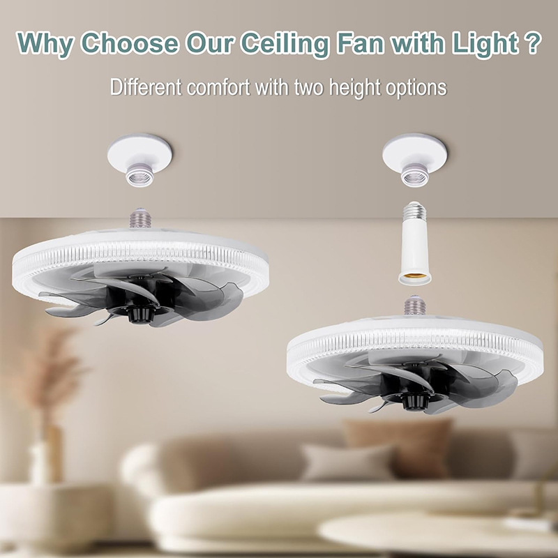 2-in-1 Silent Adjustable Fan Light for Bedroom with Remote Control light socket ceiling fan