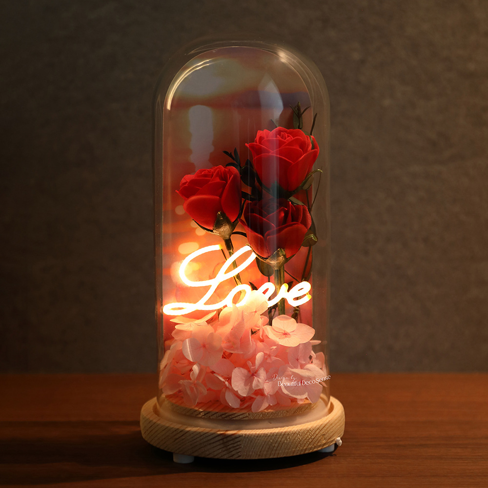 Light Up Rose Eternal Flower in Glass Dome