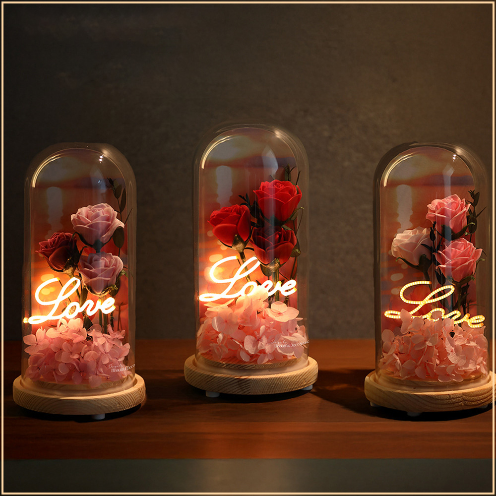 Light Up Rose Eternal Flower in Glass Dome